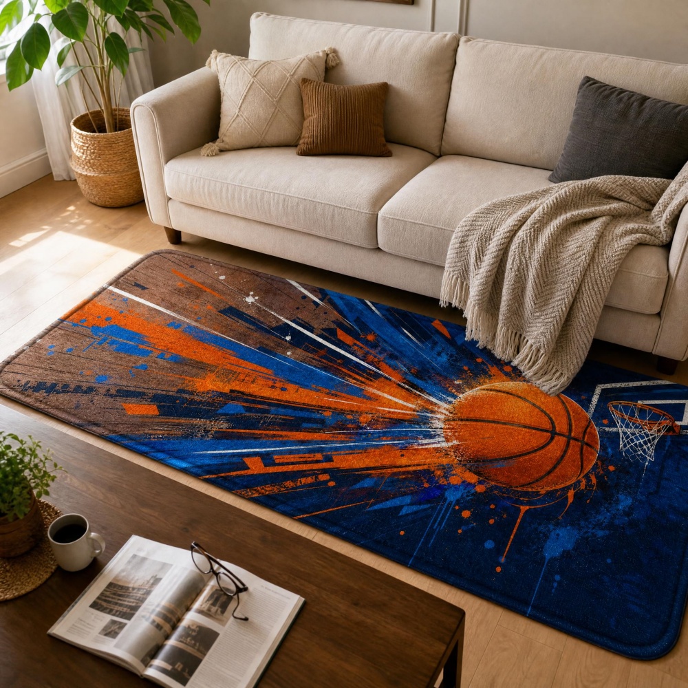 Outdoor Sport Flooring - Graffiti Splash Basketball Flannel Rug, Colorful